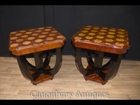 Pair Art Deco Side Tables Hexagonal Inlay